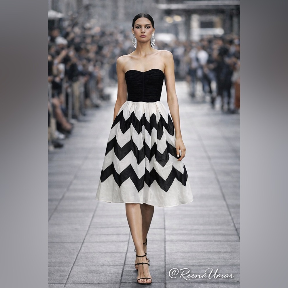 Anthropologie Leifnotes Black & White Cherie Chevron Strapless Party Dress